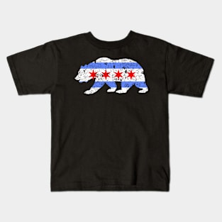 Chicago City Flag Distressed Bear Kids T-Shirt